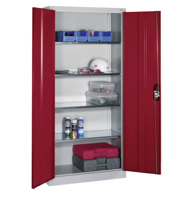 Stahlschrank 8920-052 S10206 lichtgrau, rubinrot 93,0 x 40,0 x 195,0 cm, aufgebaut